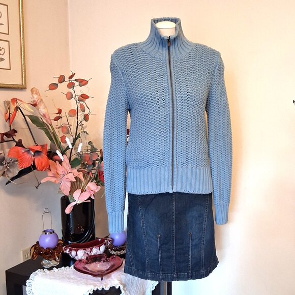 NWOT Peak Performance Women’s Baby Blue Long Sleeve Crochet Knit Cardigan Jacket - Picture 9 of 11